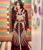 Maroon Handcrafted Zari work Stitched Georgette Kaftan Party Dress