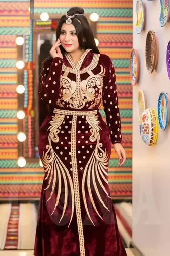 Maroon Handcrafted Zari work Stitched Georgette Kaftan Party Dress