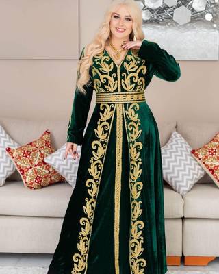 Green Velvet Handcrafted Zari work Stitched Georgette Kaftan Party Dress 1