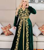 Green Velvet Handcrafted Zari work Stitched Georgette Kaftan Party Dress