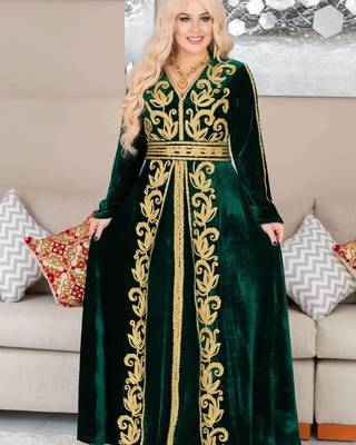Green Velvet Handcrafted Zari work Stitched Georgette Kaftan Party Dress 2