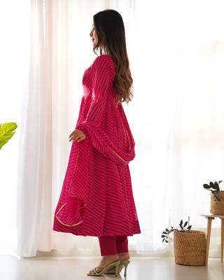 Fox Georgette Laheriya Print Fabric Fully Flair Anarkali Kurti, Dupatta And Pent 6