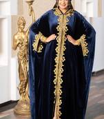 Navy Blue Velvet Aari Work Kaftan