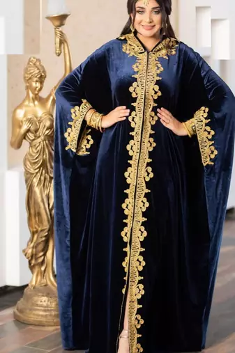Navy Blue Velvet Aari Work Kaftan