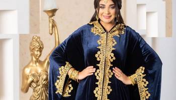Navy Blue Velvet Aari Work Kaftan 4