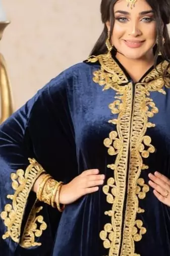 Navy Blue Velvet Aari Work Kaftan
