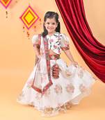 White printed Lehenga multicolor embroidery choli