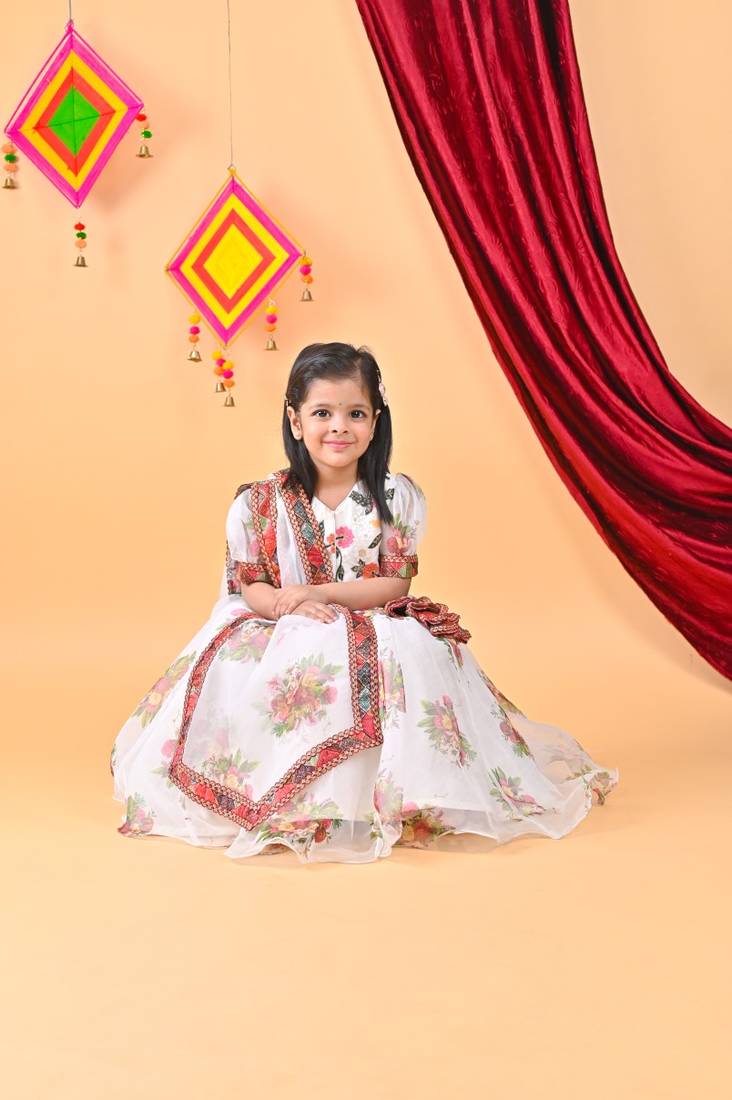 White printed Lehenga multicolor embroidery choli