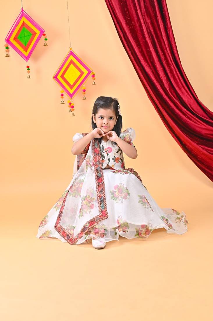 White printed Lehenga multicolor embroidery choli