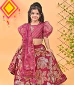 Wine embroidery Lehenga with Choli