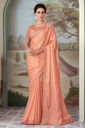 Peach oracle silk embroidery saree with blouse