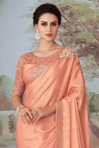 Peach oracle silk embroidery saree with blouse