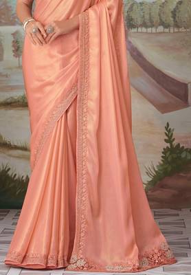 Peach oracle silk embroidery saree with blouse 4