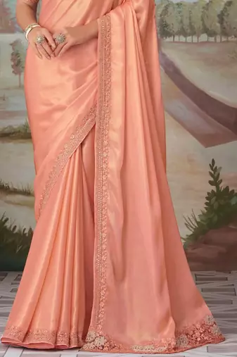 Peach oracle silk embroidery saree with blouse