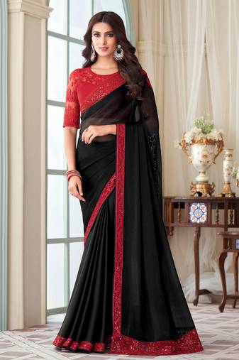 Black glass silk embroidery saree with blouse