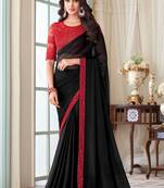 Black glass silk embroidery saree with blouse