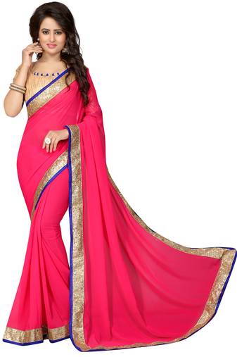 Pink Dupion Border Work Georgette Saree