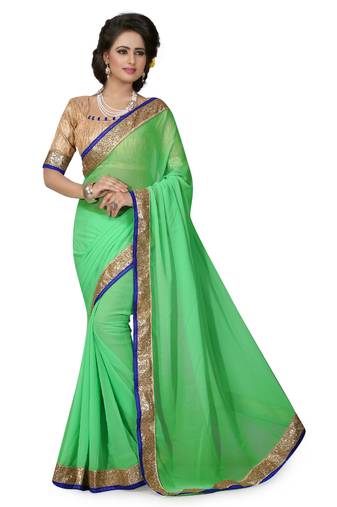 Green Dupion Border Work Georgette Saree