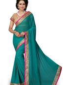 Rama Green Dupion Border Work Georgette Saree