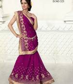Purple Heavy Zari Embroidery Work Georgette Saree