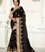 Black Heavy Zari Embroidery Work Georgette Saree