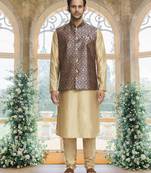 Purple art silk jacket kurta for men's