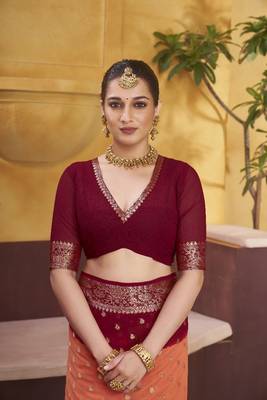 Georgette Maroon Color Saree 5