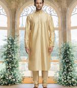 Green art silk jacket kurta for men's