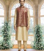 Maroon art silk jacket kurta for men's