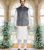 Black art silk jacket kurta for men's