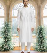 White art silk jacket kurta for men's