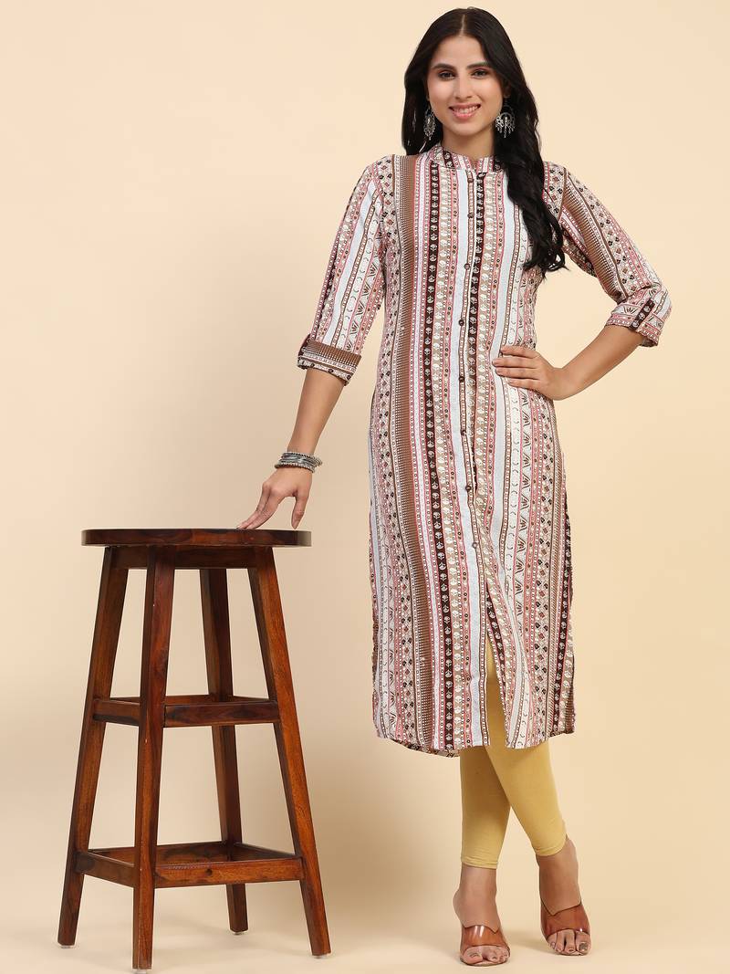 HollyHock casual kurti with 3/4 Sleeves and striped Pattern (Pure Crepe Fabric)