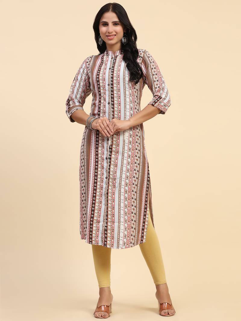 HollyHock casual kurti with 3/4 Sleeves and striped Pattern (Pure Crepe Fabric)