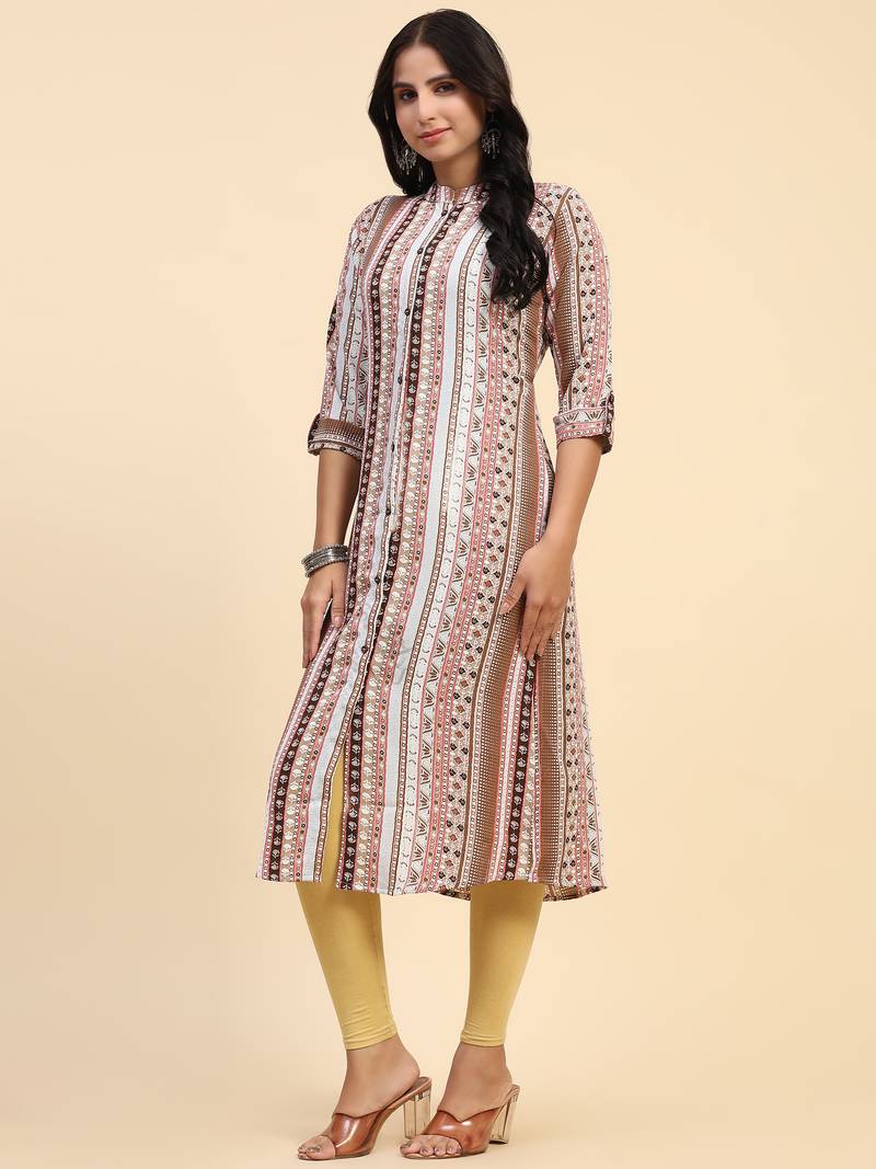 HollyHock casual kurti with 3/4 Sleeves and striped Pattern (Pure Crepe Fabric)