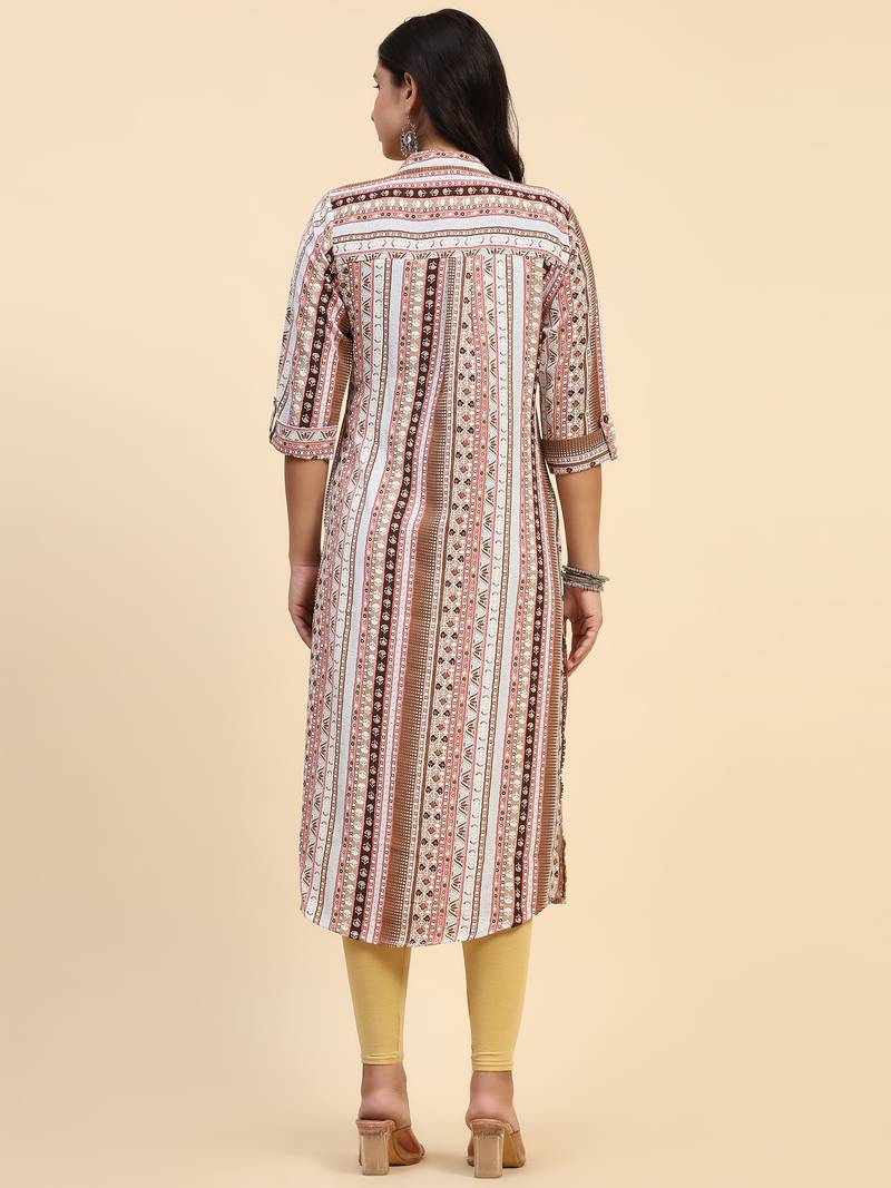HollyHock casual kurti with 3/4 Sleeves and striped Pattern (Pure Crepe Fabric)