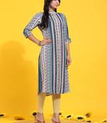 HollyHock casual kurti with 3/4 Sleeves and striped Pattern (Pure Crepe Fabric)