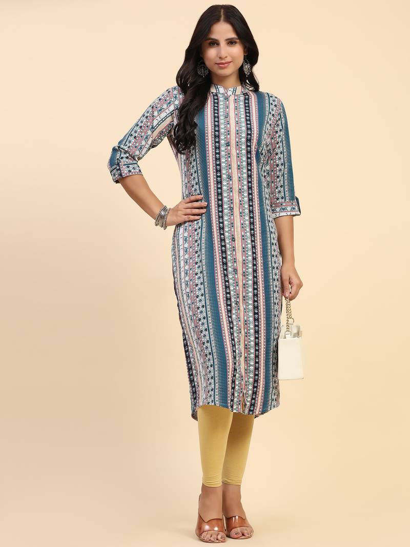 HollyHock casual kurti with 3/4 Sleeves and striped Pattern (Pure Crepe Fabric)