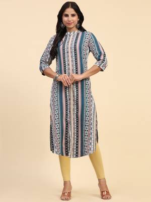 HollyHock casual kurti with 3/4 Sleeves and striped Pattern (Pure Crepe Fabric) 4