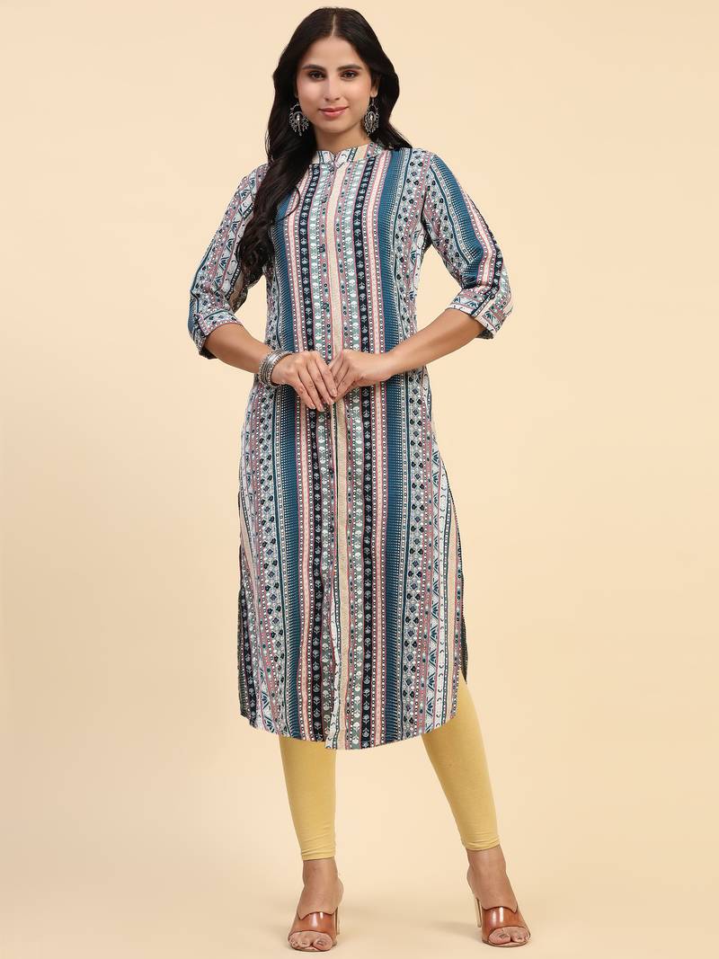 HollyHock casual kurti with 3/4 Sleeves and striped Pattern (Pure Crepe Fabric)
