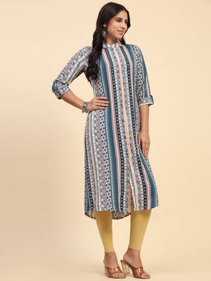 HollyHock casual kurti with 3/4 Sleeves and striped Pattern (Pure Crepe Fabric) 5