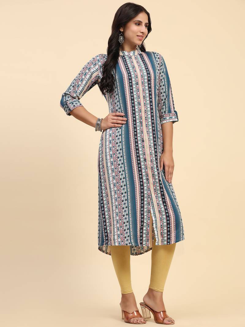 HollyHock casual kurti with 3/4 Sleeves and striped Pattern (Pure Crepe Fabric)