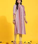 HollyHock casual kurti with 3/4 Sleeves and striped Pattern (Pure Crepe Fabric)