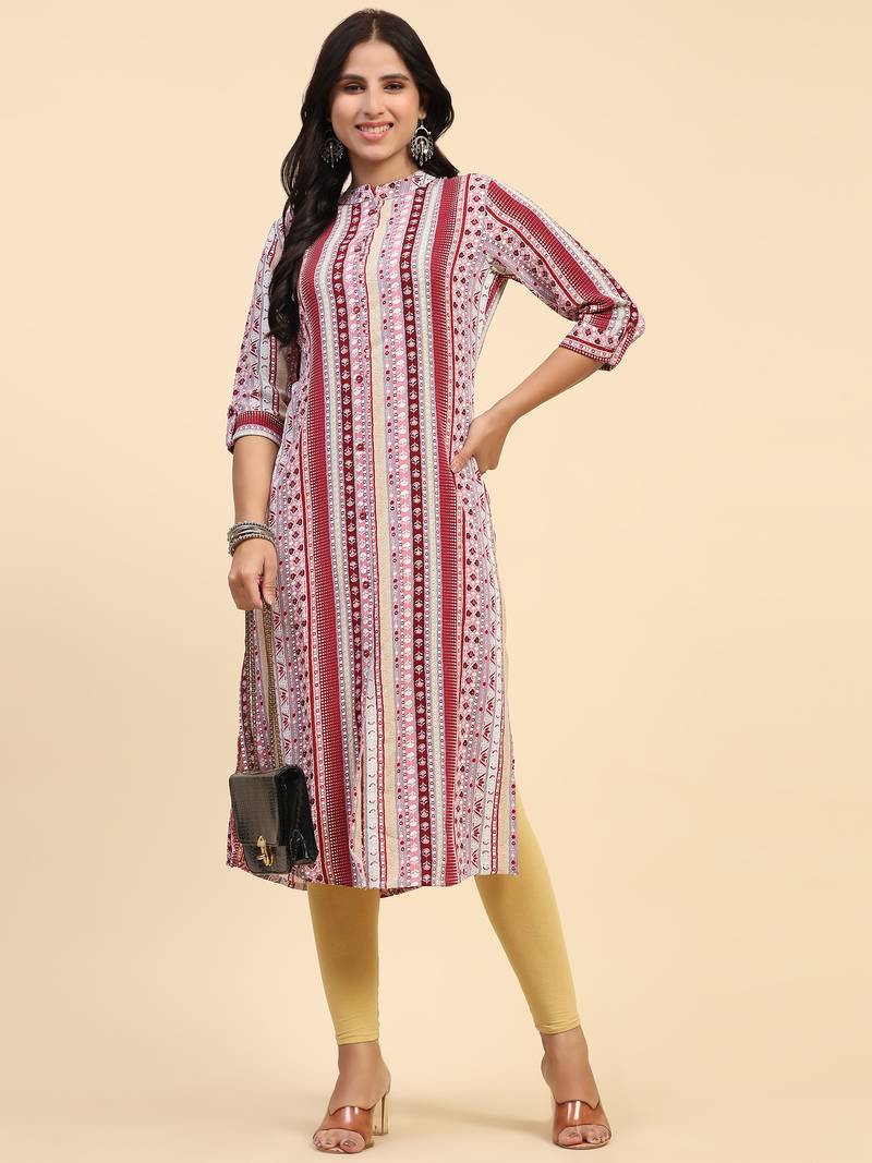 HollyHock casual kurti with 3/4 Sleeves and striped Pattern (Pure Crepe Fabric)