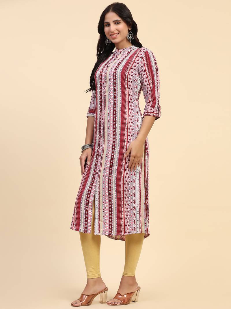 HollyHock casual kurti with 3/4 Sleeves and striped Pattern (Pure Crepe Fabric)
