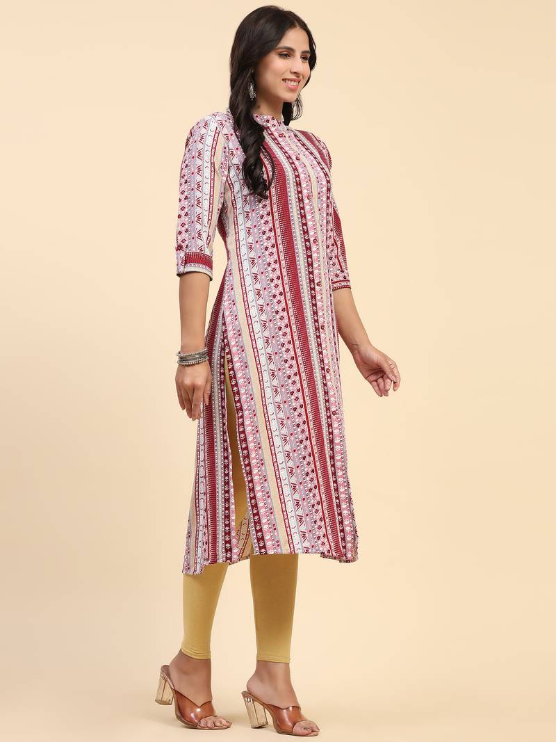HollyHock casual kurti with 3/4 Sleeves and striped Pattern (Pure Crepe Fabric)