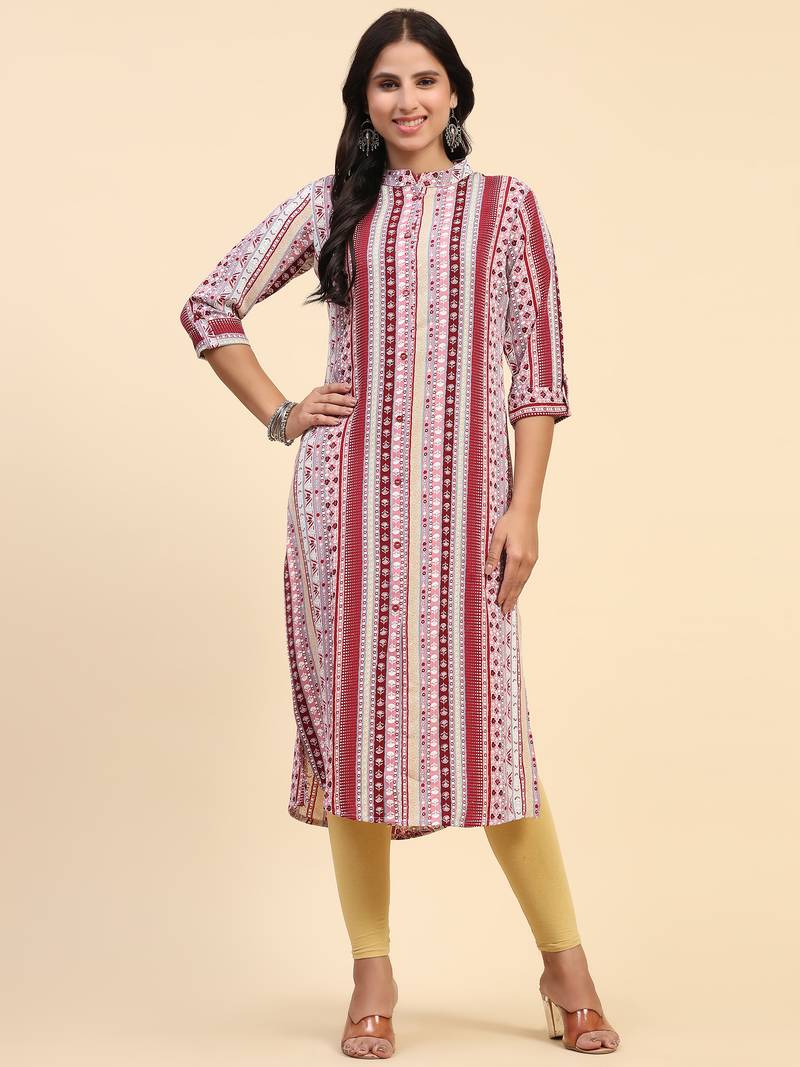 HollyHock casual kurti with 3/4 Sleeves and striped Pattern (Pure Crepe Fabric)