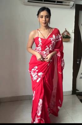 CAYORII RED GEORGETTE FABRIC READY TO WEAR SAREE 1
