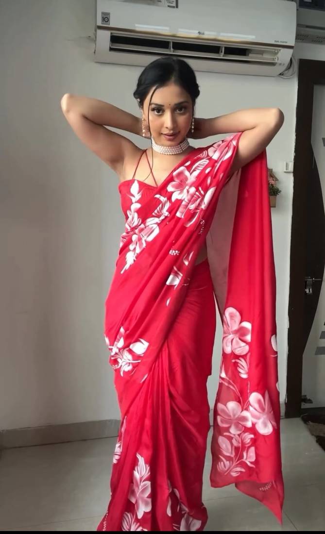 CAYORII RED GEORGETTE FABRIC READY TO WEAR SAREE