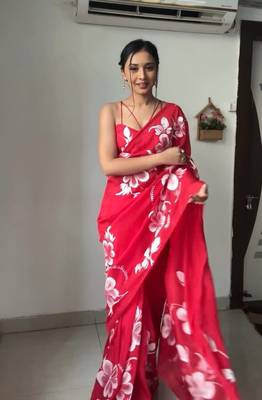 CAYORII RED GEORGETTE FABRIC READY TO WEAR SAREE 4