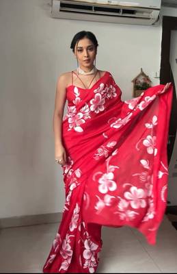 CAYORII RED GEORGETTE FABRIC READY TO WEAR SAREE 5